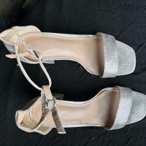 Kelly & Katie Metallic Silver Ankle-Strap Block Heels